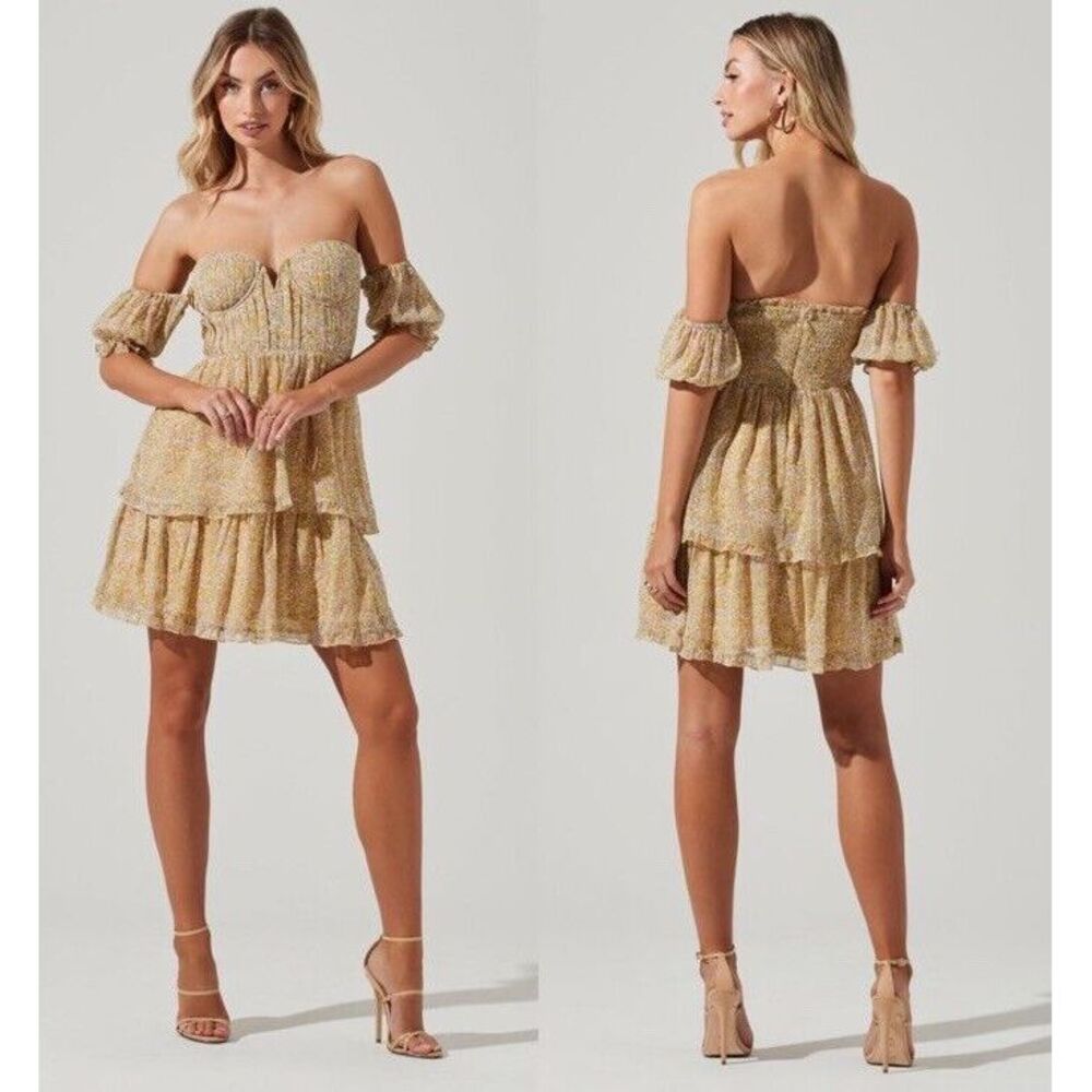 Astr Gold Off-Shoulder Mini Dress